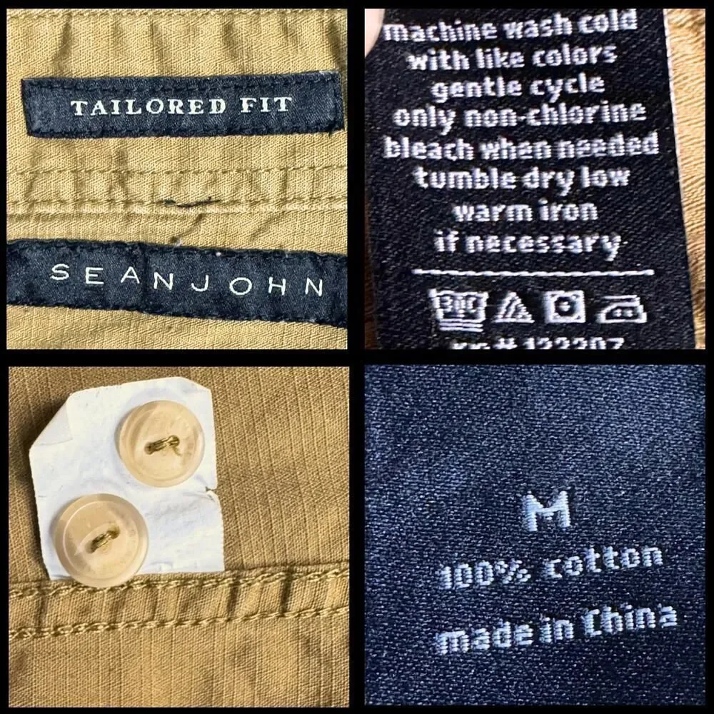 Sean John Mens Shirt Tailored Fit‎ Button Up Long Sleeve Sz Medium Golden Brown